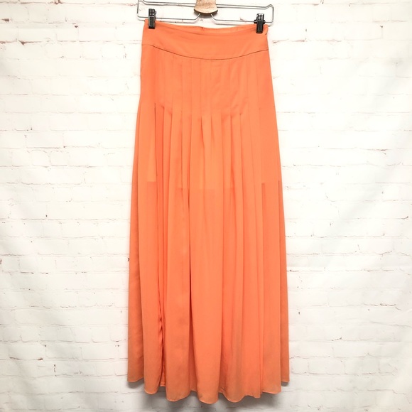 Maeve Coral Orange Pleaded Maxi Skirt - Picture 3 of 4